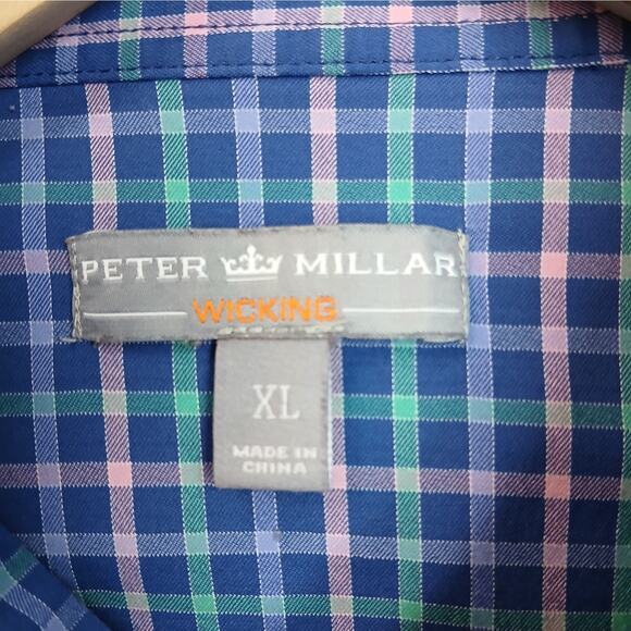 Peter Millar SZ XL Crown Sport Wicking Plaid Button Down Blue Pink Aqua - Picture 4 of 7